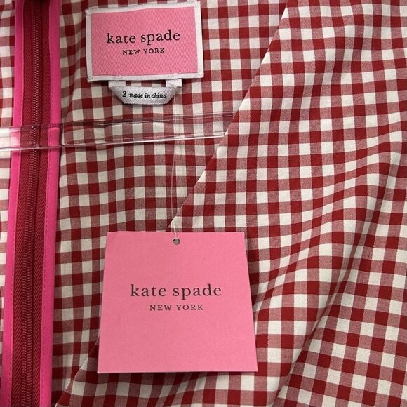 NEW Kate Spade Tiered Vineyard Dress Womens Size 2 Red Gingham - Picture 3 of 14